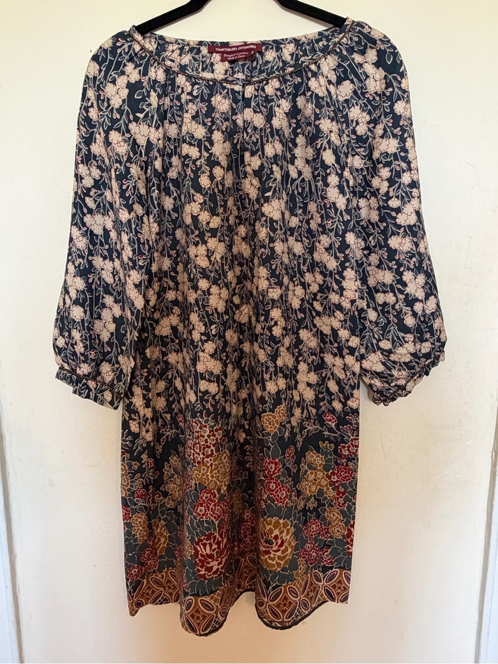 Comptoir Des Cotonniers Navy Floral Blouse with Cream and Pink Accents